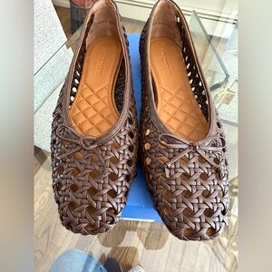 Brown Woven Leather Flats